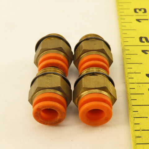 SMC 1/4" NPT x 1/4" Push To Connect Brass Straight Fitting Lot Of 4