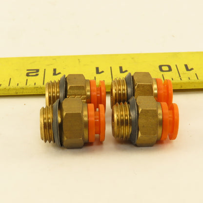 SMC 1/4" NPT x 1/4" Push To Connect Brass Straight Fitting Lot Of 4