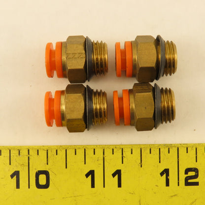 SMC 1/4" NPT x 1/4" Push To Connect Brass Straight Fitting Lot Of 4