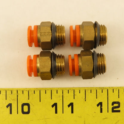 SMC 1/4" NPT x 1/4" Push To Connect Brass Straight Fitting Lot Of 4