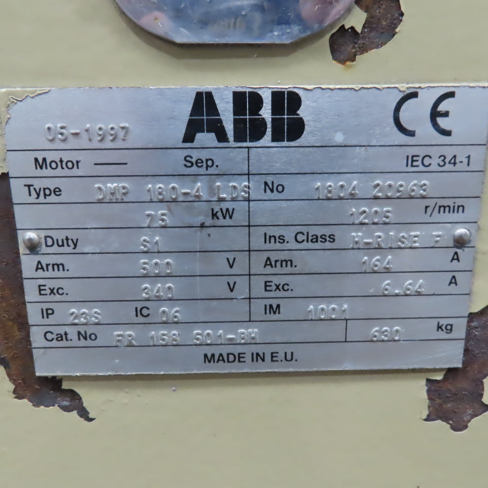 ABB FR 158 501-BM DMP180-4LDS 100Hp  DC Electric Motor 500VDC 164A