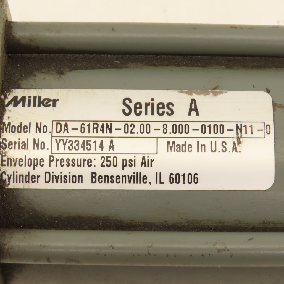 Miller DA-61R4N 2" Bore 8" Double Ended Stroke Air Cylinder 250 PSI