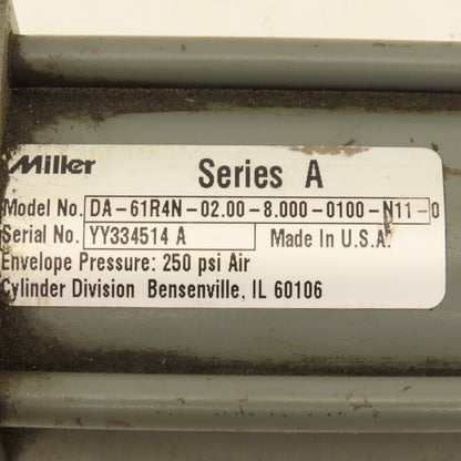 Miller DA-61R4N 2" Bore 8" Double Ended Stroke Air Cylinder 250 PSI