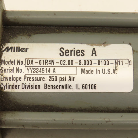 Miller DA-61R4N 2" Bore 8" Double Ended Stroke Air Cylinder 250 PSI