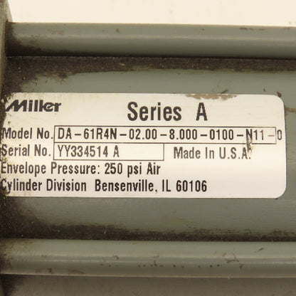 Miller DA-61R4N 2" Bore 8" Double Ended Stroke Air Cylinder 250 PSI