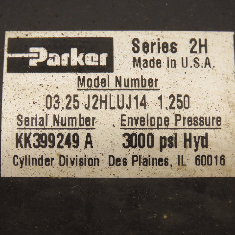 Parker J2HLUJ14 3-1/4" Bore 1-1/4" Stroke Double Acting Hydraulic Cylinder