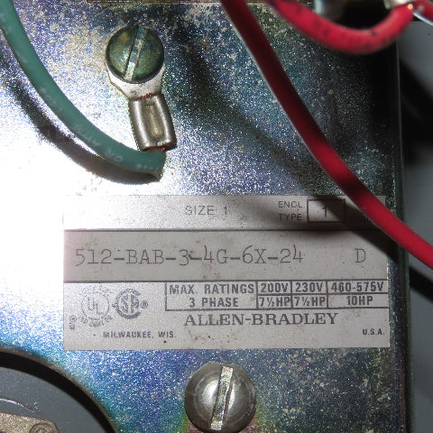 Allen Bradley BAB-3-4G-6X-24 Combination Motor Starter Enclosure 509-B0D Size 1