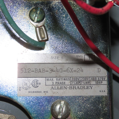 Allen Bradley BAB-3-4G-6X-24 Combination Motor Starter Enclosure 509-B0D Size 1