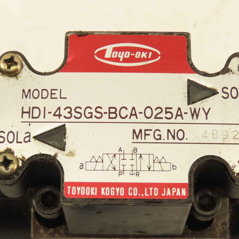 Toyooki HDI-43SGS-BCA-025A-WY Double Solenoid Hydraulic Valve 4/3 Closed 100V