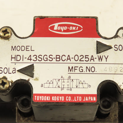 Toyooki HDI-43SGS-BCA-025A-WY Double Solenoid Hydraulic Valve 4/3 Closed 100V