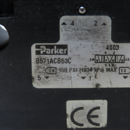 Parker B571ACB53C 5/3 Way Pneumatic Double Solenoid Directional Valve 120V Coil