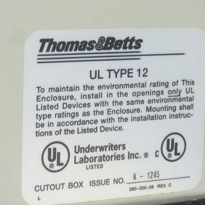 Thomas Betts 16" x 14" x 6" Type 12 Electrical Enclosure Back Plate