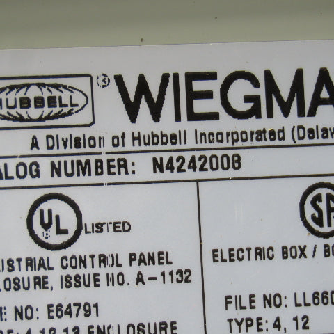 Weigmann N242008 Wall Mount Electrical Enclosure W/Back Plate 24"x20"x8"