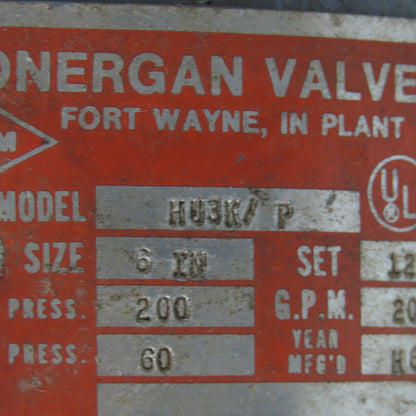 Lonergan HU3K-P 6" Fire Pump Relief Valve 60-200PSI Set 120PSI 2000GPM