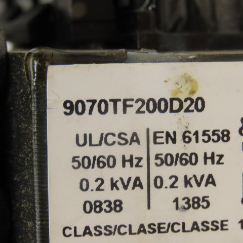 Square D 9070TF200D20 208-230/460V Pri 0.2kVa 115V Sec. 50/60Hz Transformer