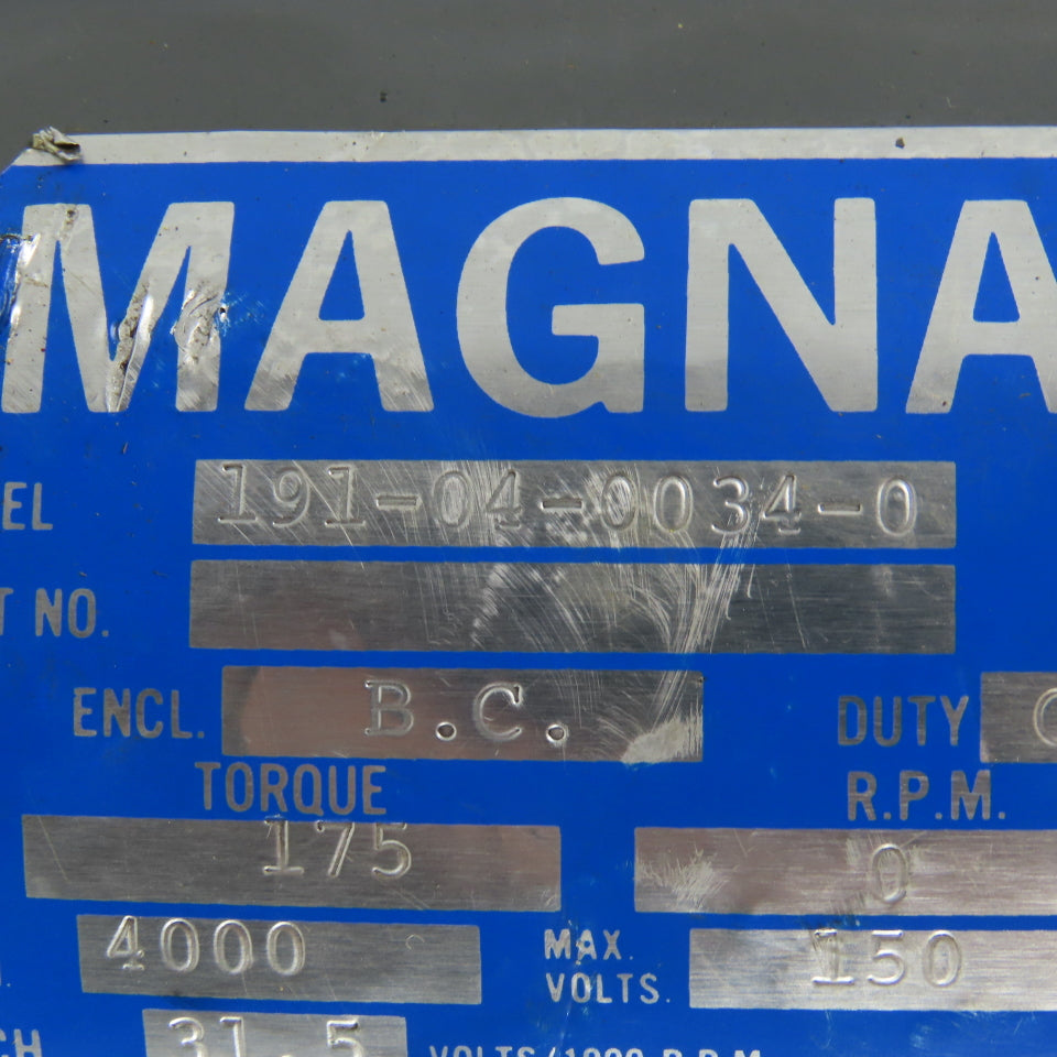 Magna 191-04-0034-0 4000RPM 150V Max Permanent Magnet DC Servo W/ Tachometer