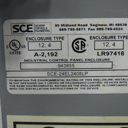 SCE 24EL2408LP Electrical Enclosure 24x24x8" Free Standing Hinged W/Back Plate