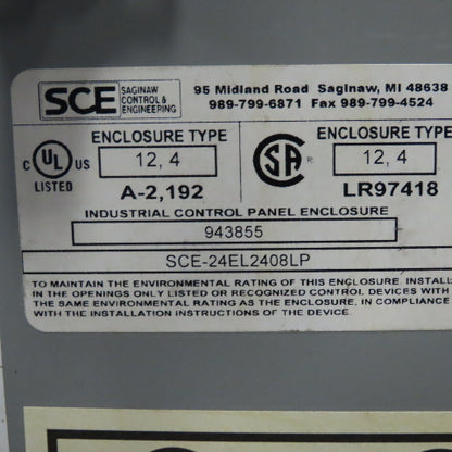 SCE 24EL2408LP Electrical Enclosure 24x24x8" Free Standing Hinged W/Back Plate