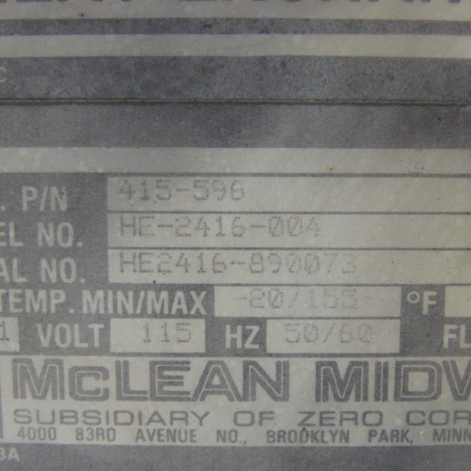 McLean Midwest Zero HE-2416-004 Electrical Enclosure Heat Exchanger 115V 1Ph