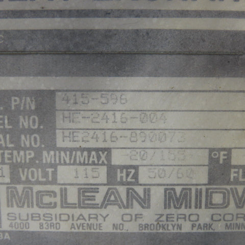 McLean Midwest Zero HE-2416-004 Electrical Enclosure Heat Exchanger 115V 1Ph