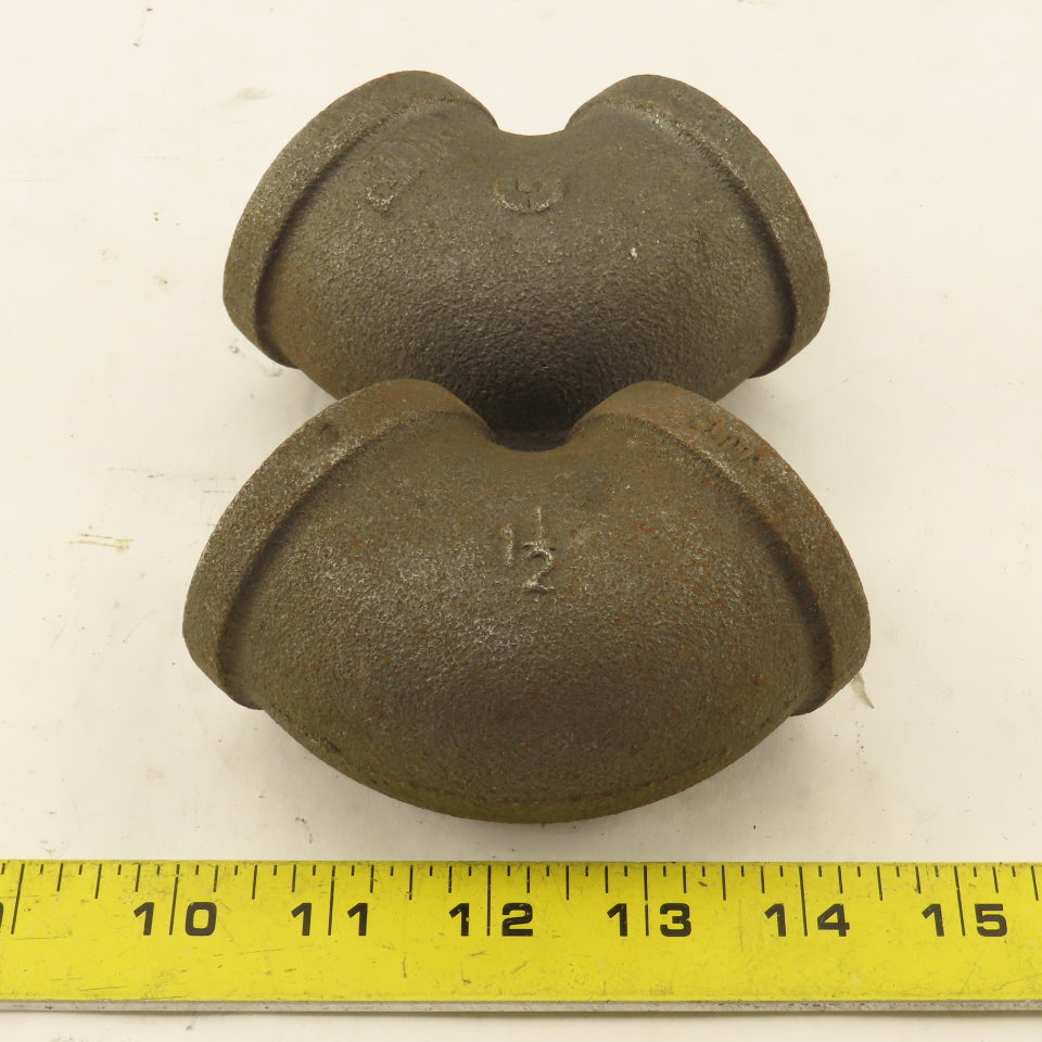 1-1/2" NPT 90° Elbow Malleable Iron Black Pipe Fitting Lot Of 2