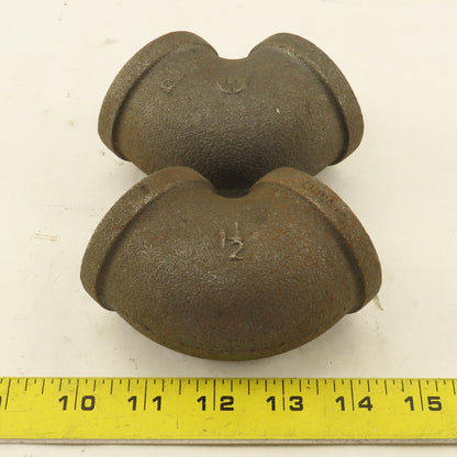 1-1/2" NPT 90° Elbow Malleable Iron Black Pipe Fitting Lot Of 2
