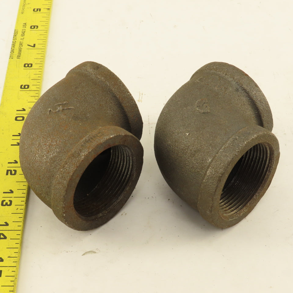1-1/2" NPT 90° Elbow Malleable Iron Black Pipe Fitting Lot Of 2