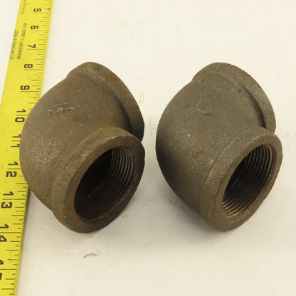 1-1/2" NPT 90° Elbow Malleable Iron Black Pipe Fitting Lot Of 2