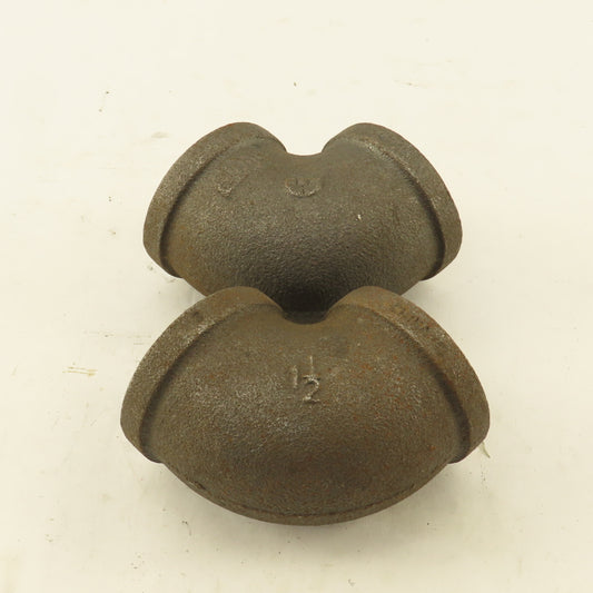 1-1/2" NPT 90° Elbow Malleable Iron Black Pipe Fitting Lot Of 2
