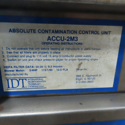 IDT ACCU-2M HEPA Filtration & Germicidal Irradiation Filtration 2000CFM 115V 1Ph