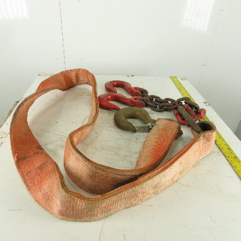 21,000lb Cap 4-1/2"x11' Nylon Bridle Sling 4 Ply W/Sling Hook W/Double Chain Leg