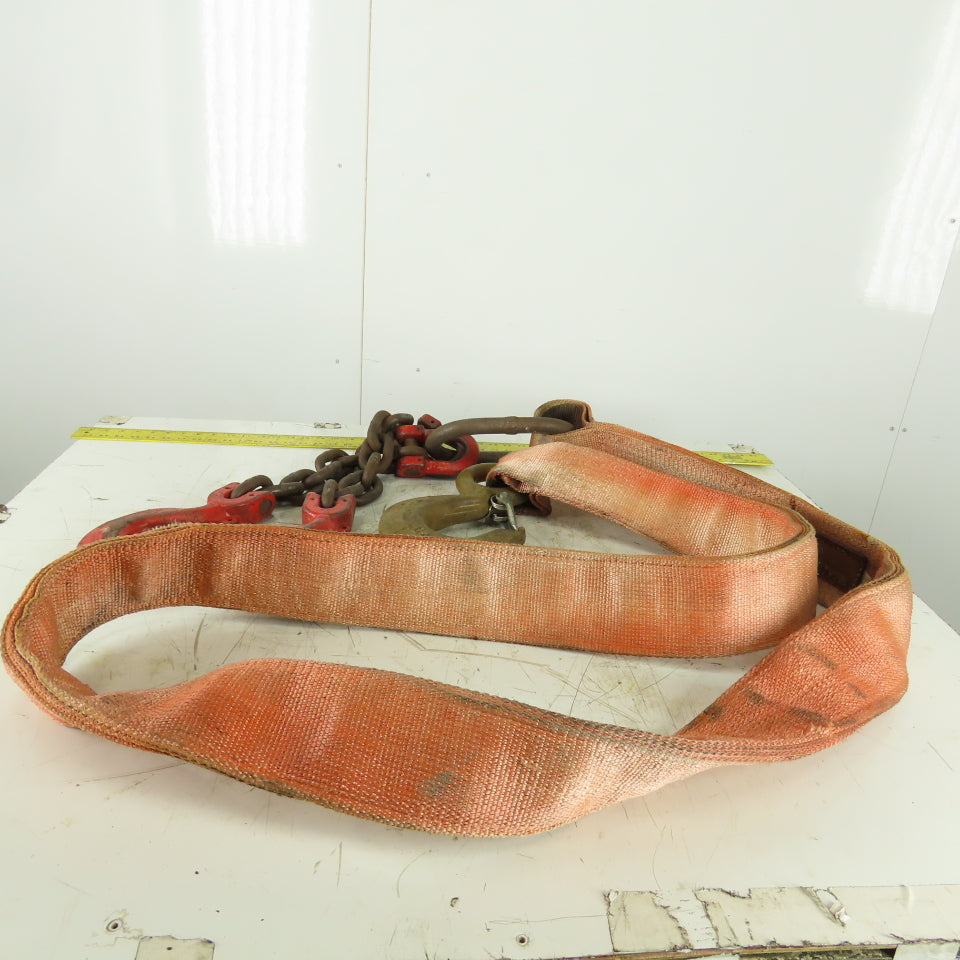 21,000lb Cap 4-1/2"x11' Nylon Bridle Sling 4 Ply W/Sling Hook W/Double Chain Leg