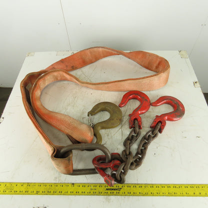 21,000lb Cap 4-1/2"x11' Nylon Bridle Sling 4 Ply W/Sling Hook W/Double Chain Leg