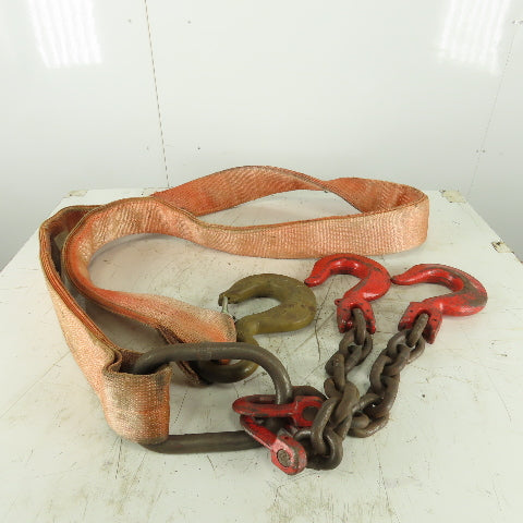 21,000lb Cap 4-1/2"x11' Nylon Bridle Sling 4 Ply W/Sling Hook W/Double Chain Leg