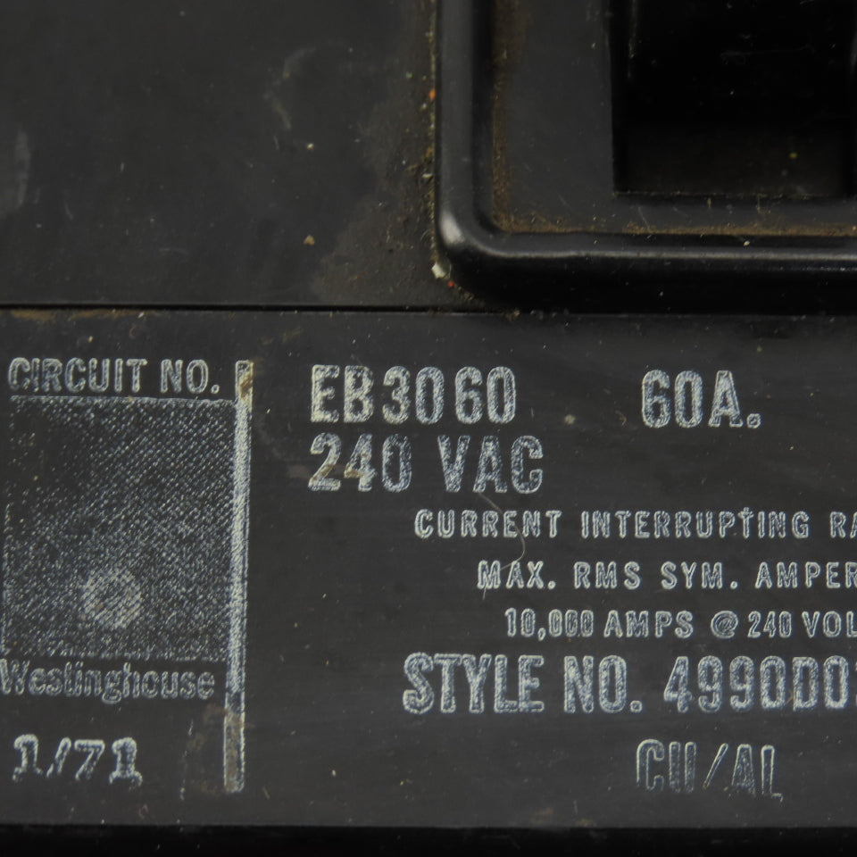 Westinghouse EB3060 60A Circuit Breaker 3 Pole 240VAC