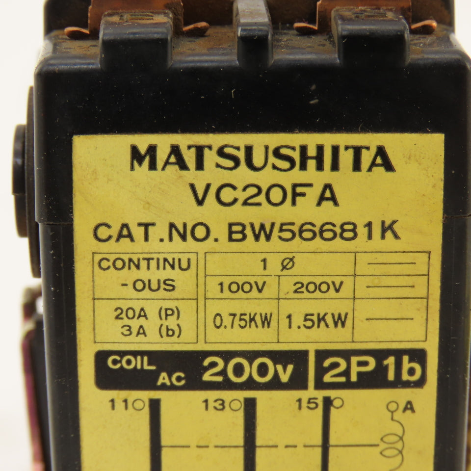 Matsushita BW56681K VC20FA 1Ph Plug In Relay 200V 1.5kW 200V Coil