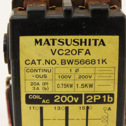 Matsushita BW56681K VC20FA 1Ph Plug In Relay 200V 1.5kW 200V Coil