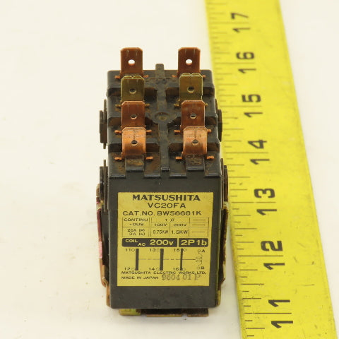 Matsushita BW56681K VC20FA 1Ph Plug In Relay 200V 1.5kW 200V Coil