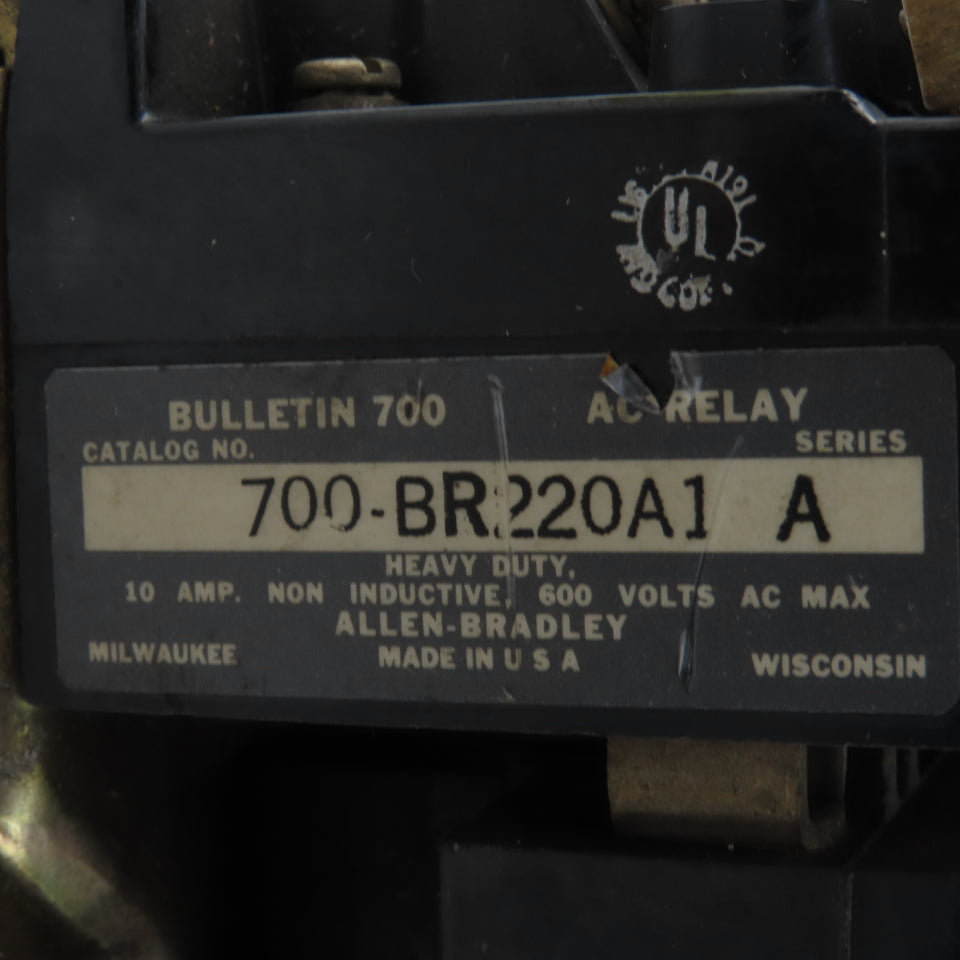 Allen Bradley 700-BR220A1 600V 10A AC Relay 120V 50/60Hz Coil