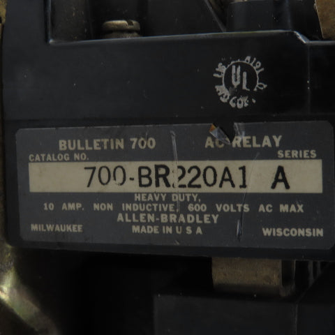 Allen Bradley 700-BR220A1 600V 10A AC Relay 120V 50/60Hz Coil