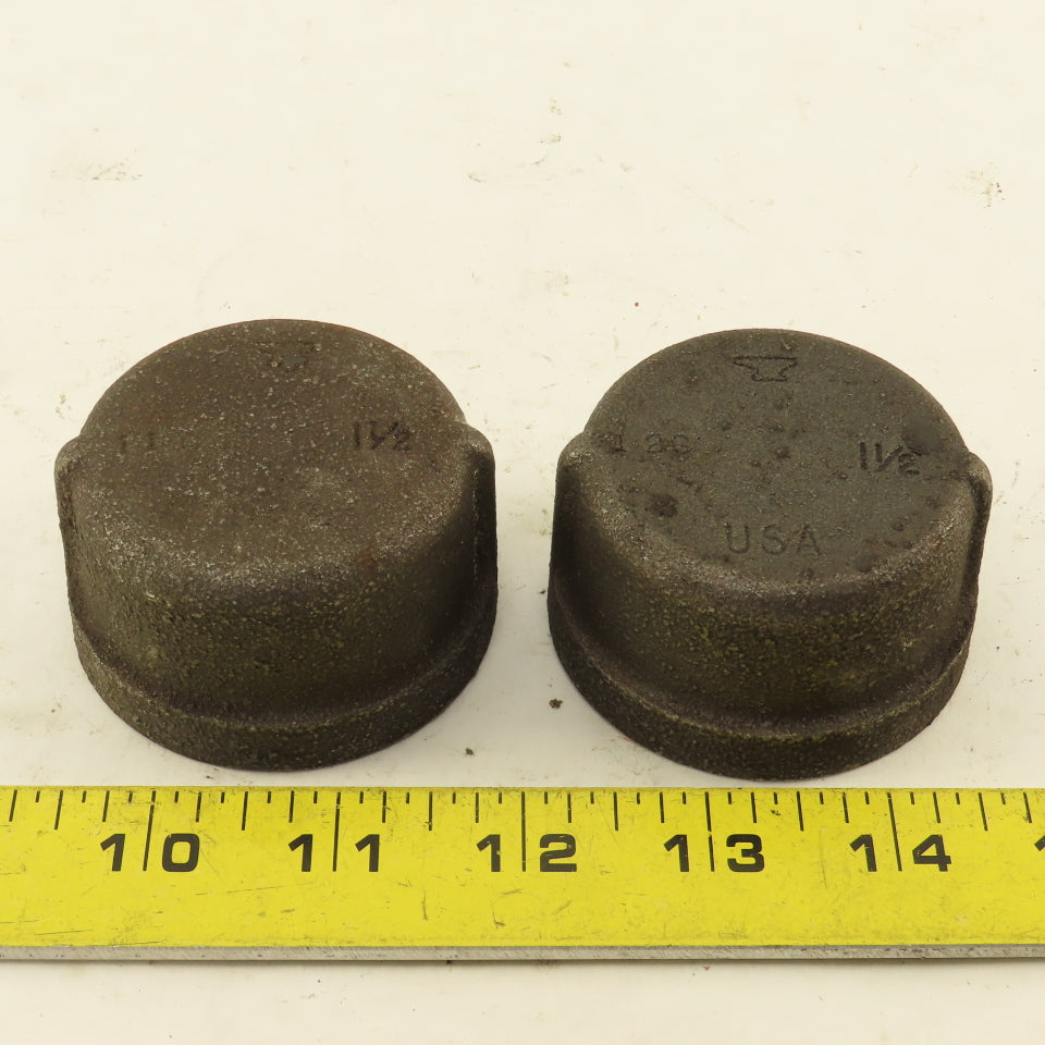 Anvil 1-1/2" Malleable Iron Black Pipe Cap USA Lot Of 2
