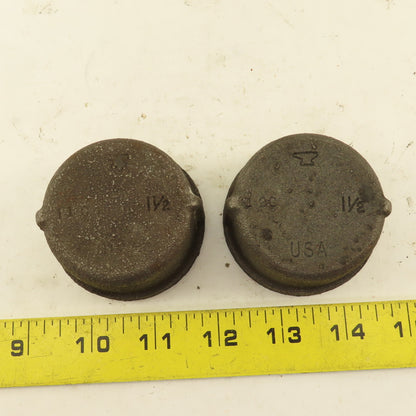 Anvil 1-1/2" Malleable Iron Black Pipe Cap USA Lot Of 2