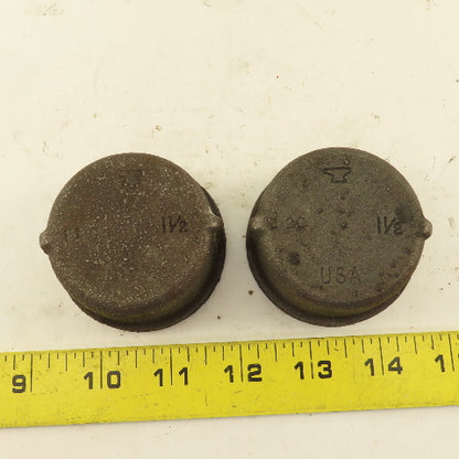 Anvil 1-1/2" Malleable Iron Black Pipe Cap USA Lot Of 2