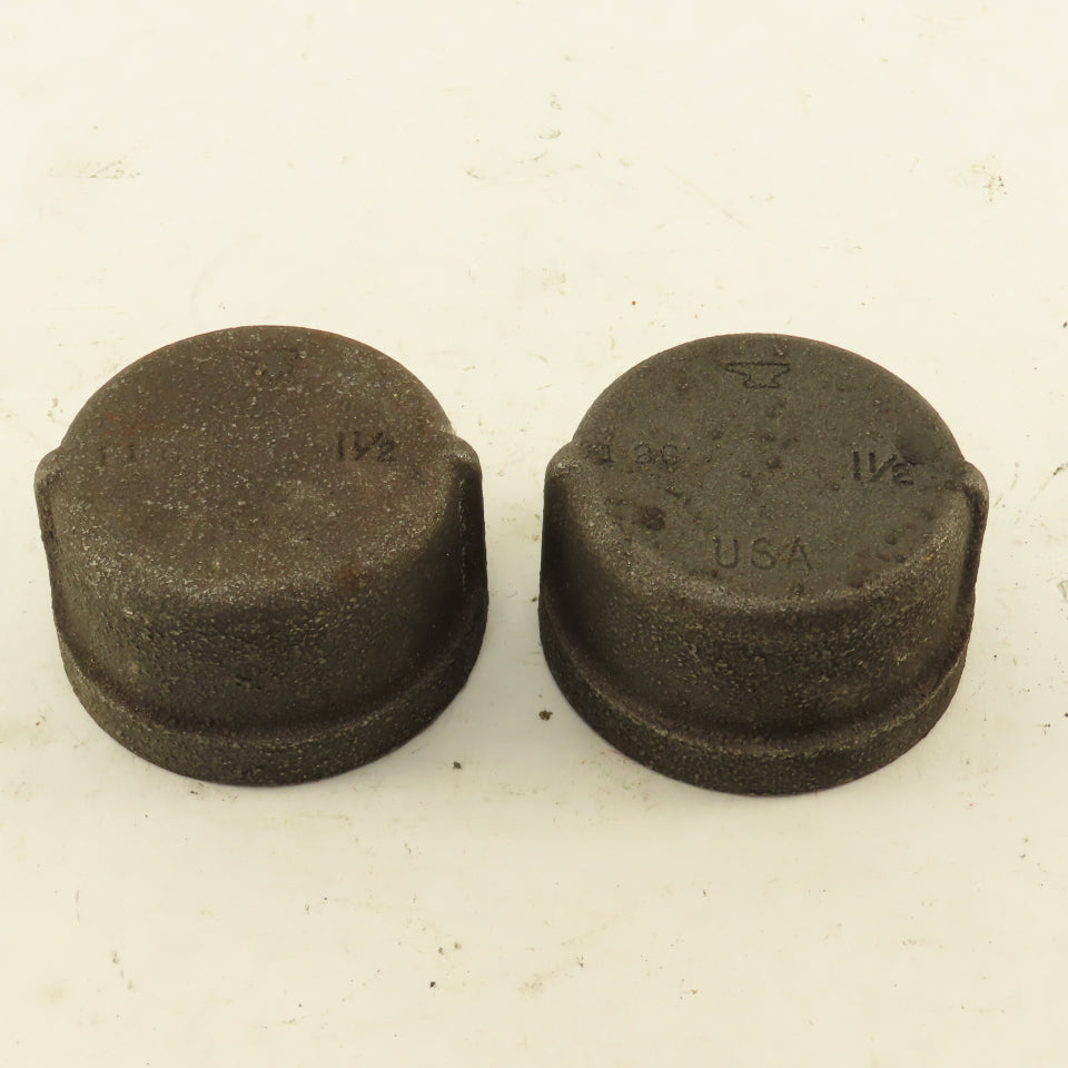 Anvil 1-1/2" Malleable Iron Black Pipe Cap USA Lot Of 2