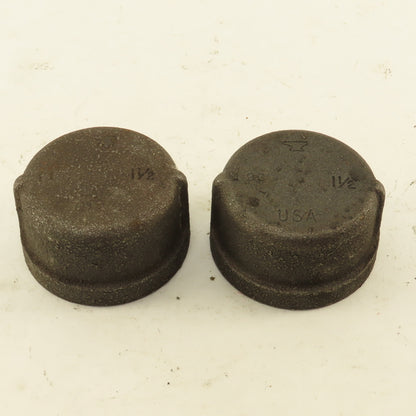 Anvil 1-1/2" Malleable Iron Black Pipe Cap USA Lot Of 2