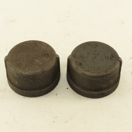 Anvil 1-1/2" Malleable Iron Black Pipe Cap USA Lot Of 2