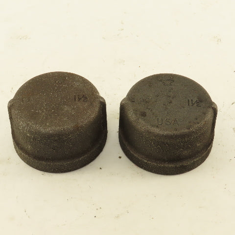 Anvil 1-1/2" Malleable Iron Black Pipe Cap USA Lot Of 2
