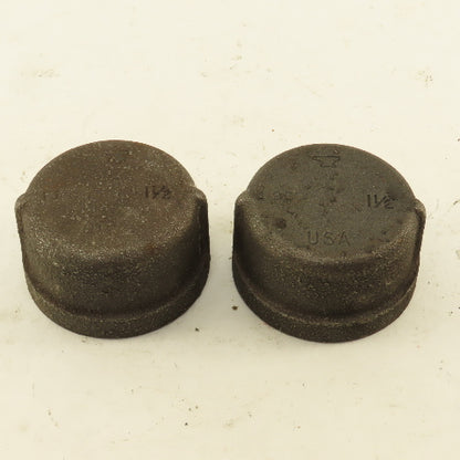 Anvil 1-1/2" Malleable Iron Black Pipe Cap USA Lot Of 2