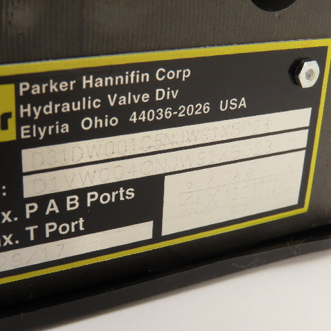 Parker D1VW004CNJW91XB023 Pilot Operated Hydraulic Valve 4 Way 2 Stage 24VDC