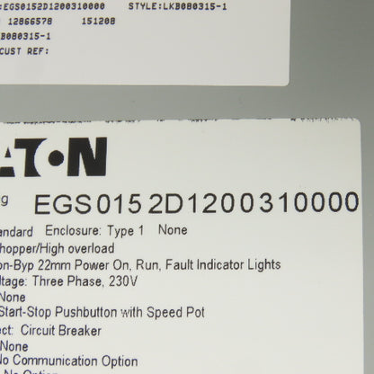 Eaton EGS 0152D1200310000 Enclosed Motor Drive Assembly 5HP 230V 3Ph